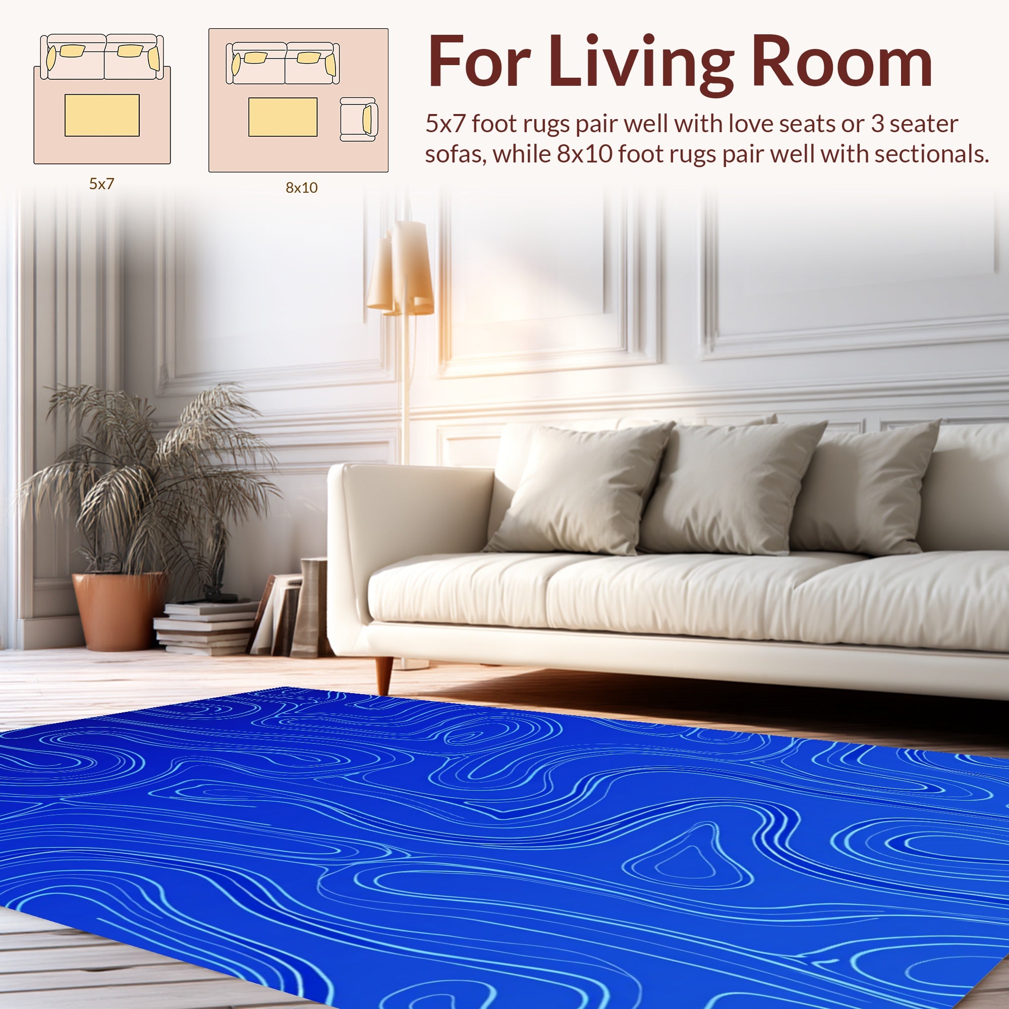 Bold Blue Abstract Contour Pattern Rug