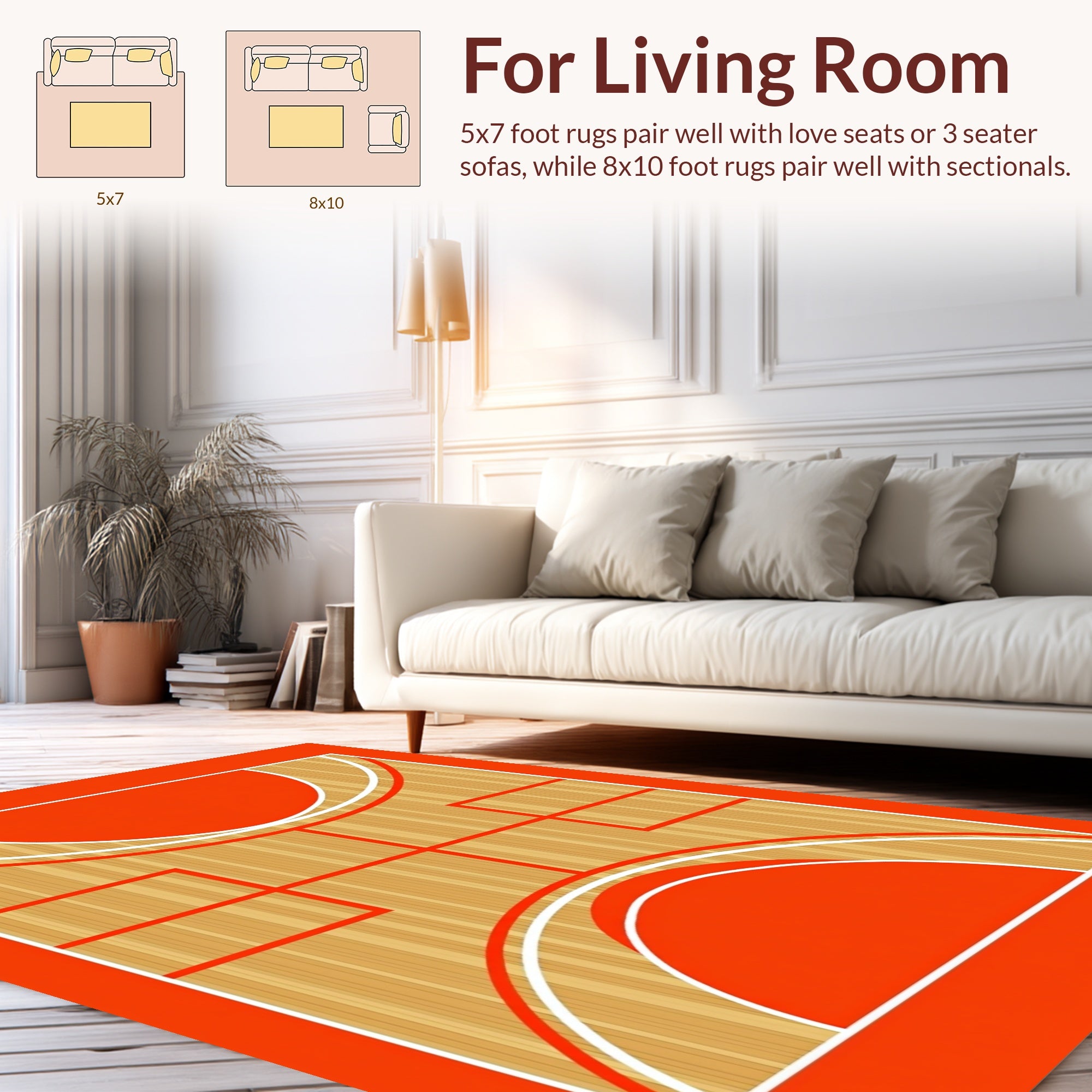 Bold Orange Wood Court Rug