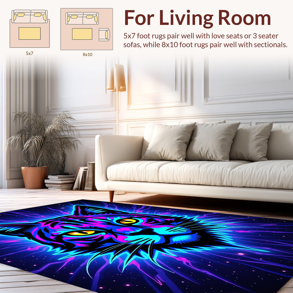 Neon Cat Abstract Starry Night Rug