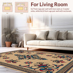Rich Blue Red Floral Medallion Design Rug