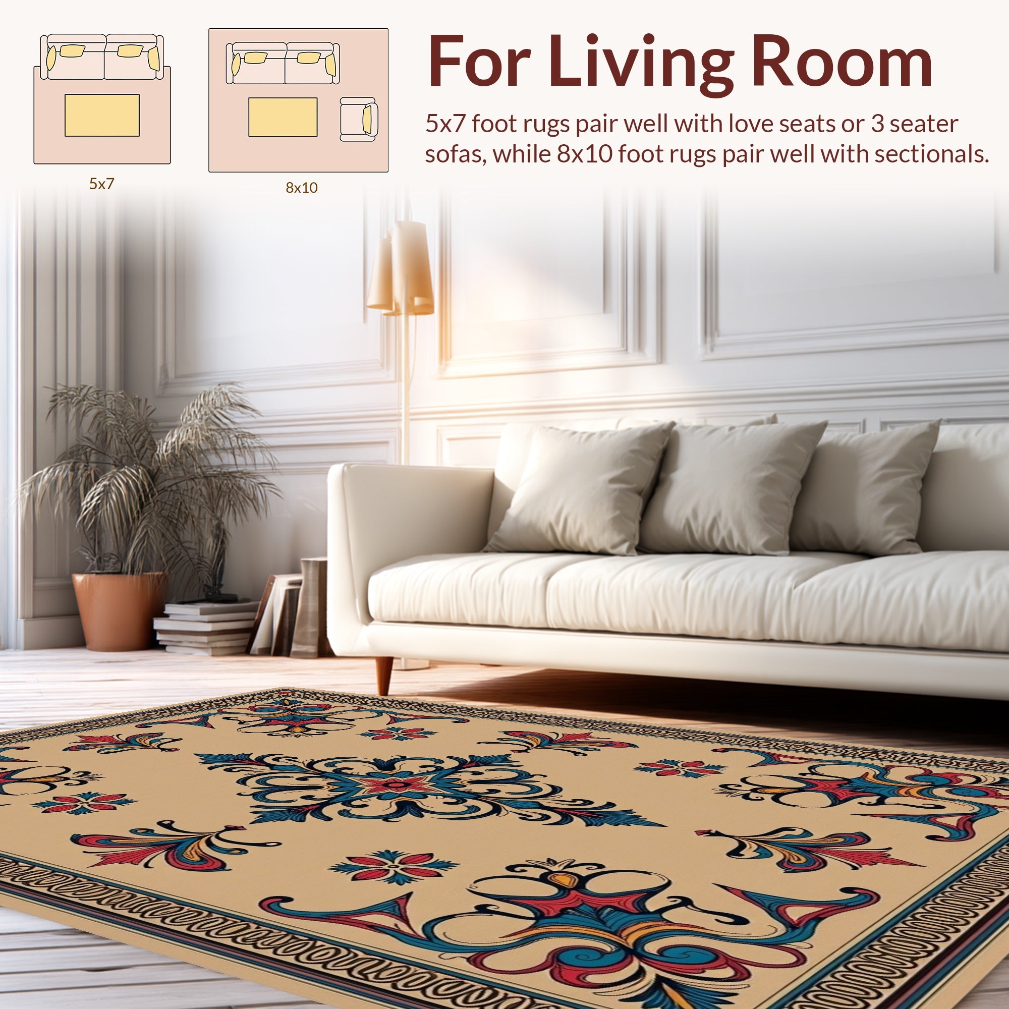 Rich Blue Red Floral Medallion Design Rug
