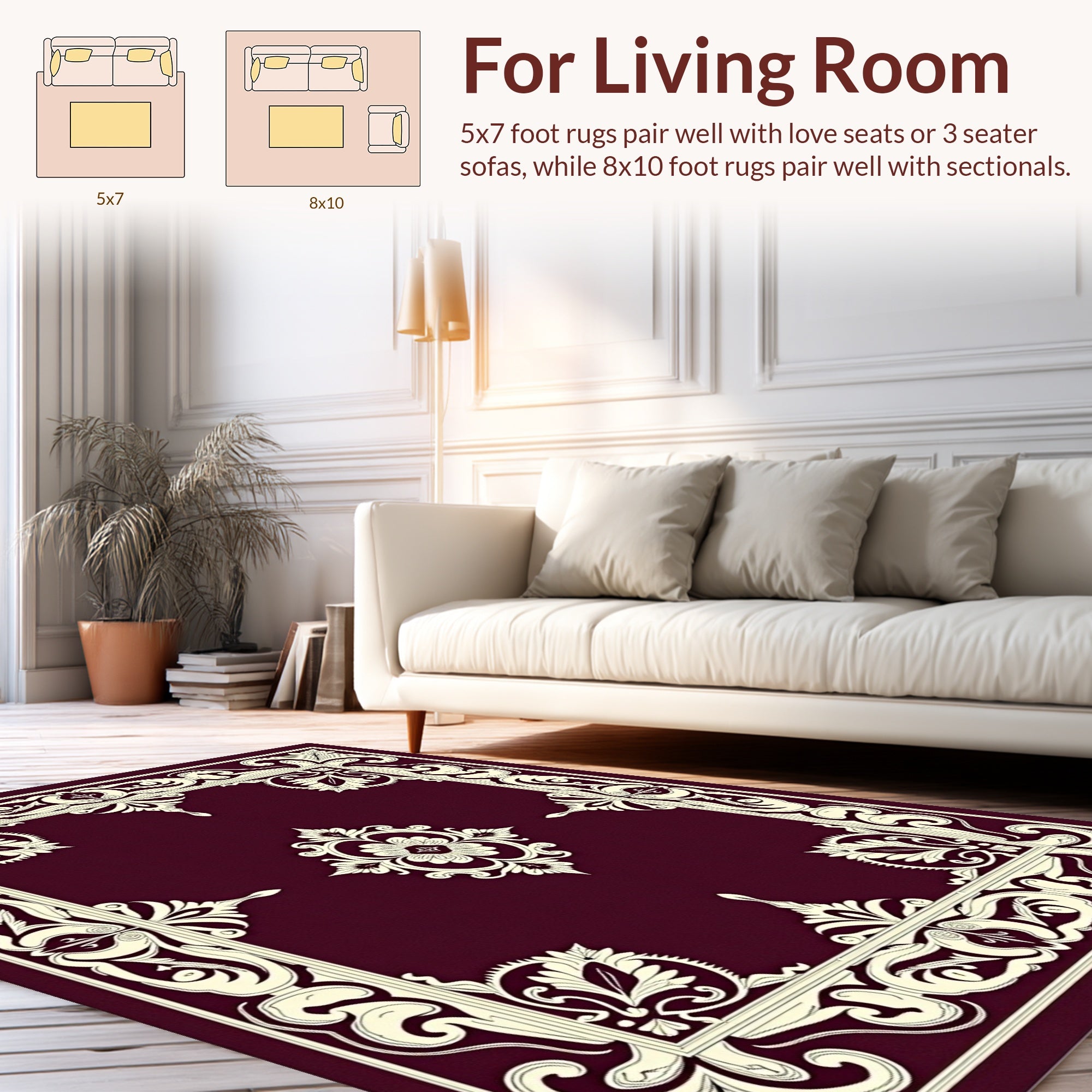 Ornate Ivory Floral Border Design Rug