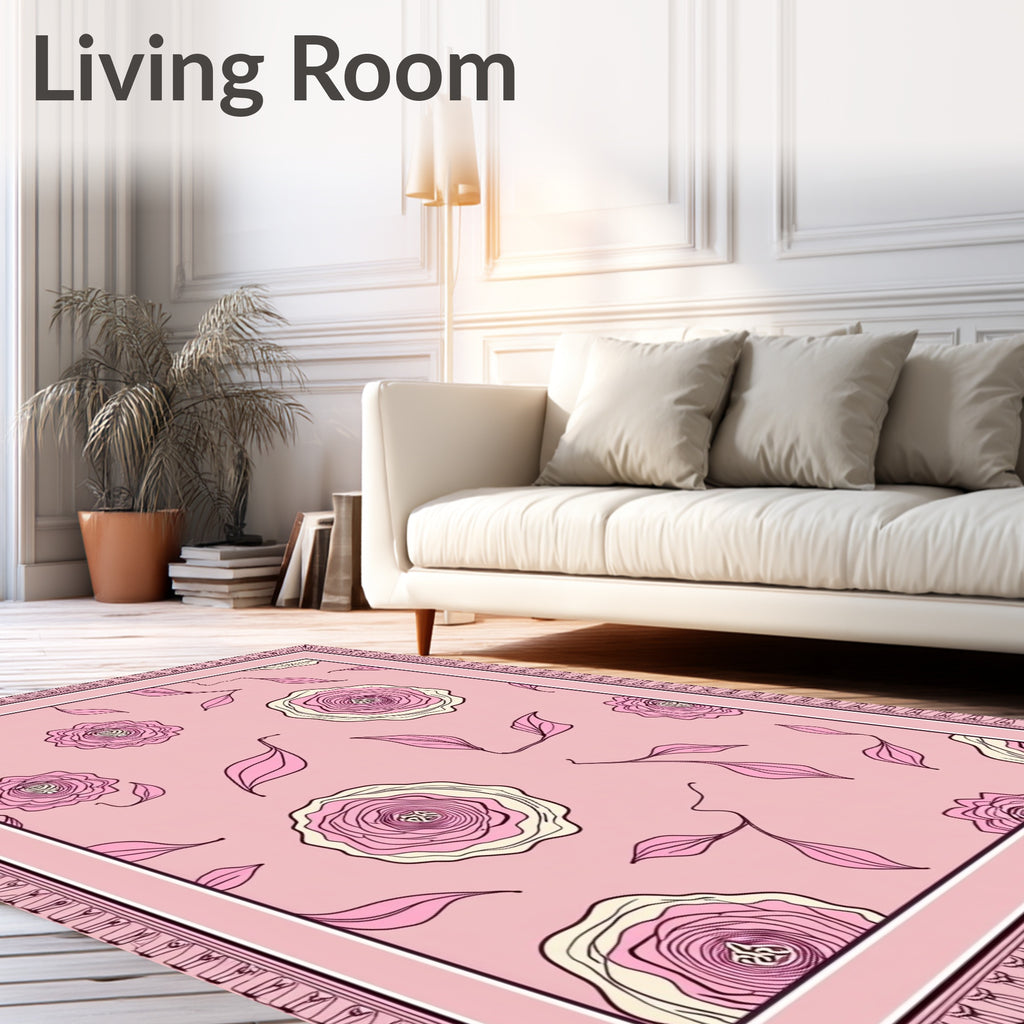Rosy Pink Floral Sketch Meadow Rug