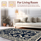 Intricate Floral Scrollwork Navy Rug
