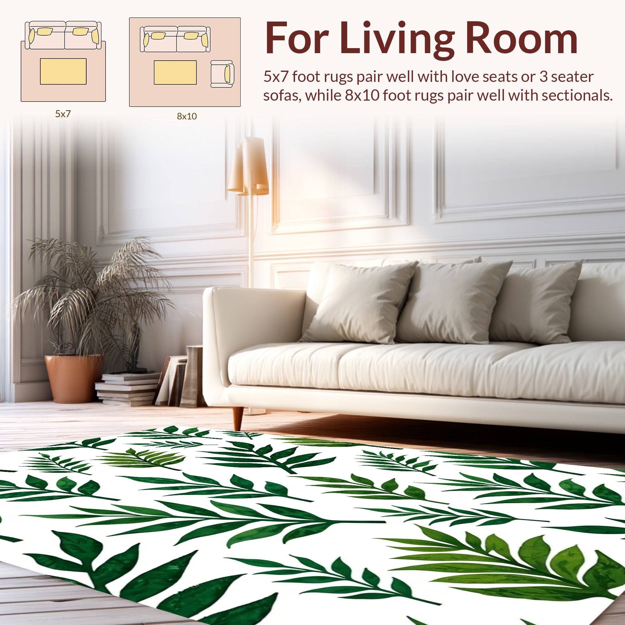 Green Leafy Botanical Pattern Rug