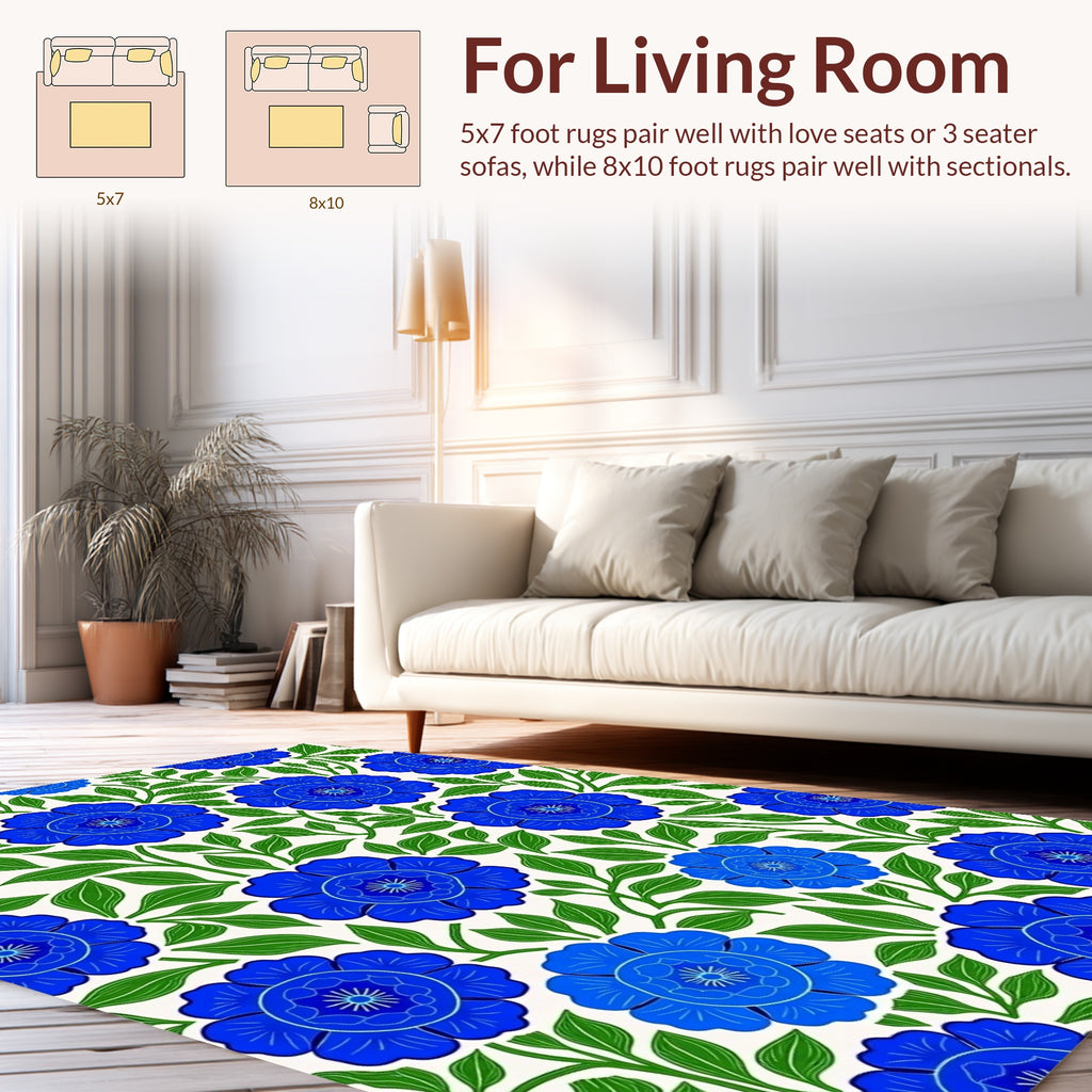 Art Nouveau Blue Floral Vine Rug