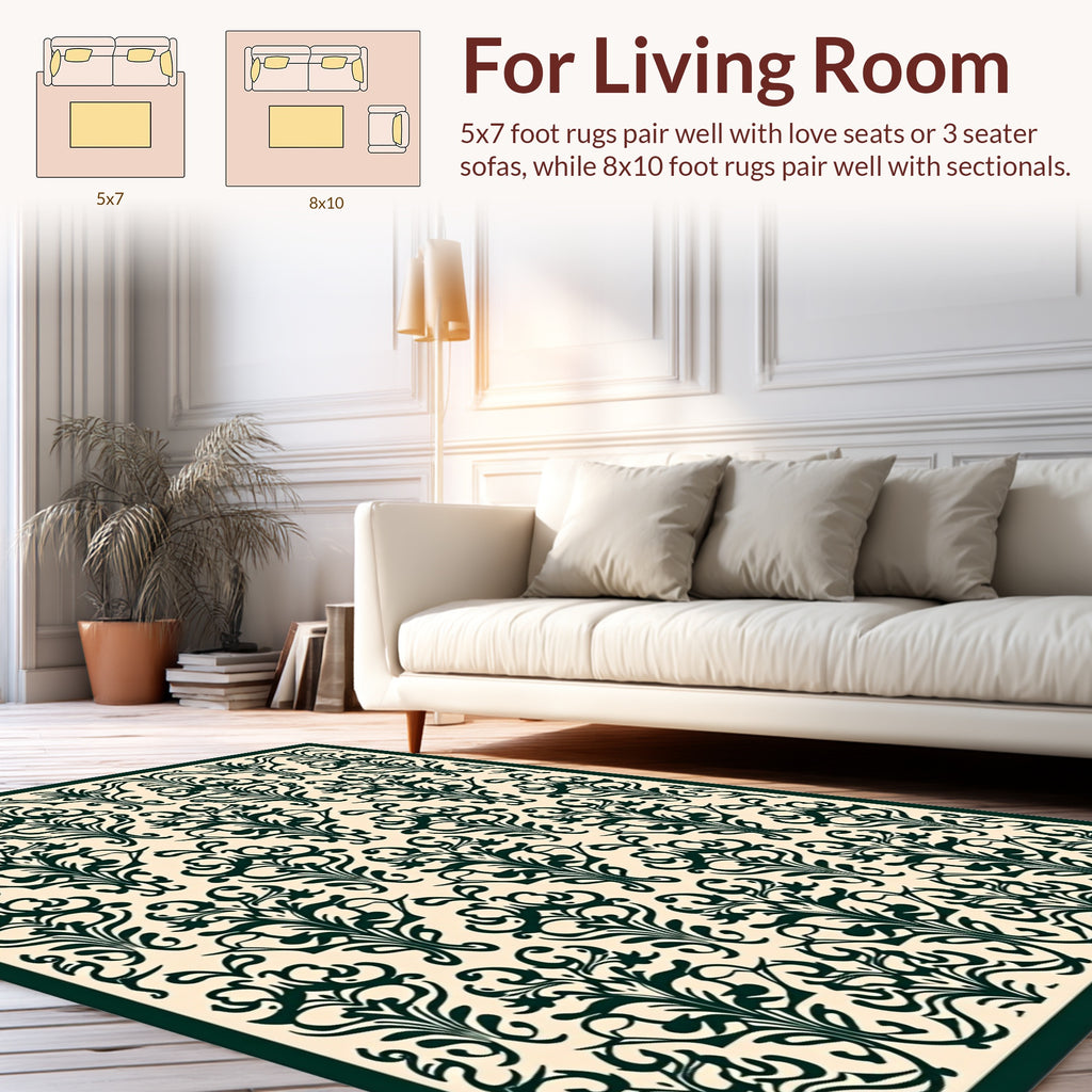 Dark Green Vintage Floral Pattern Rug