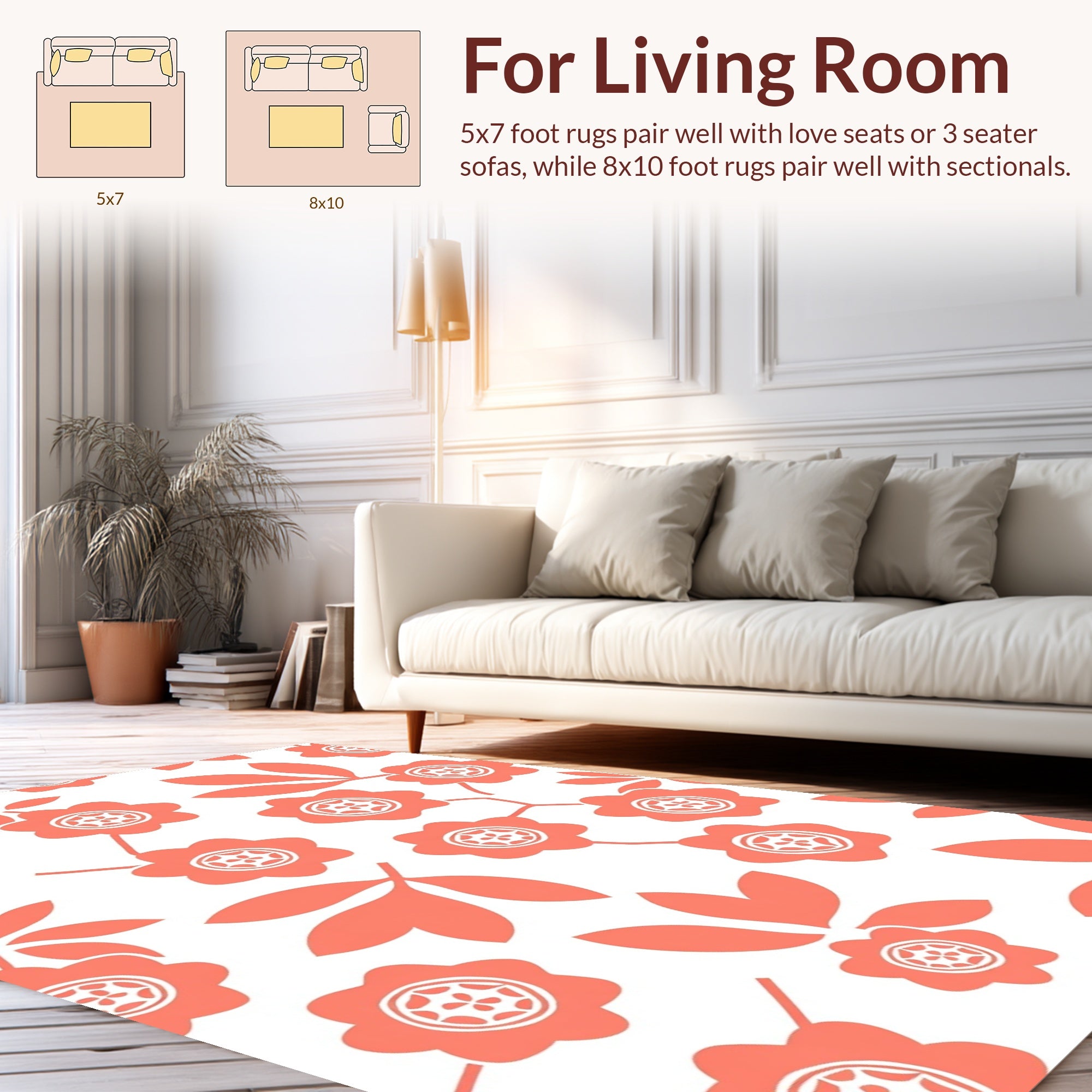 Coral Floral And Leaf Pattern Rug