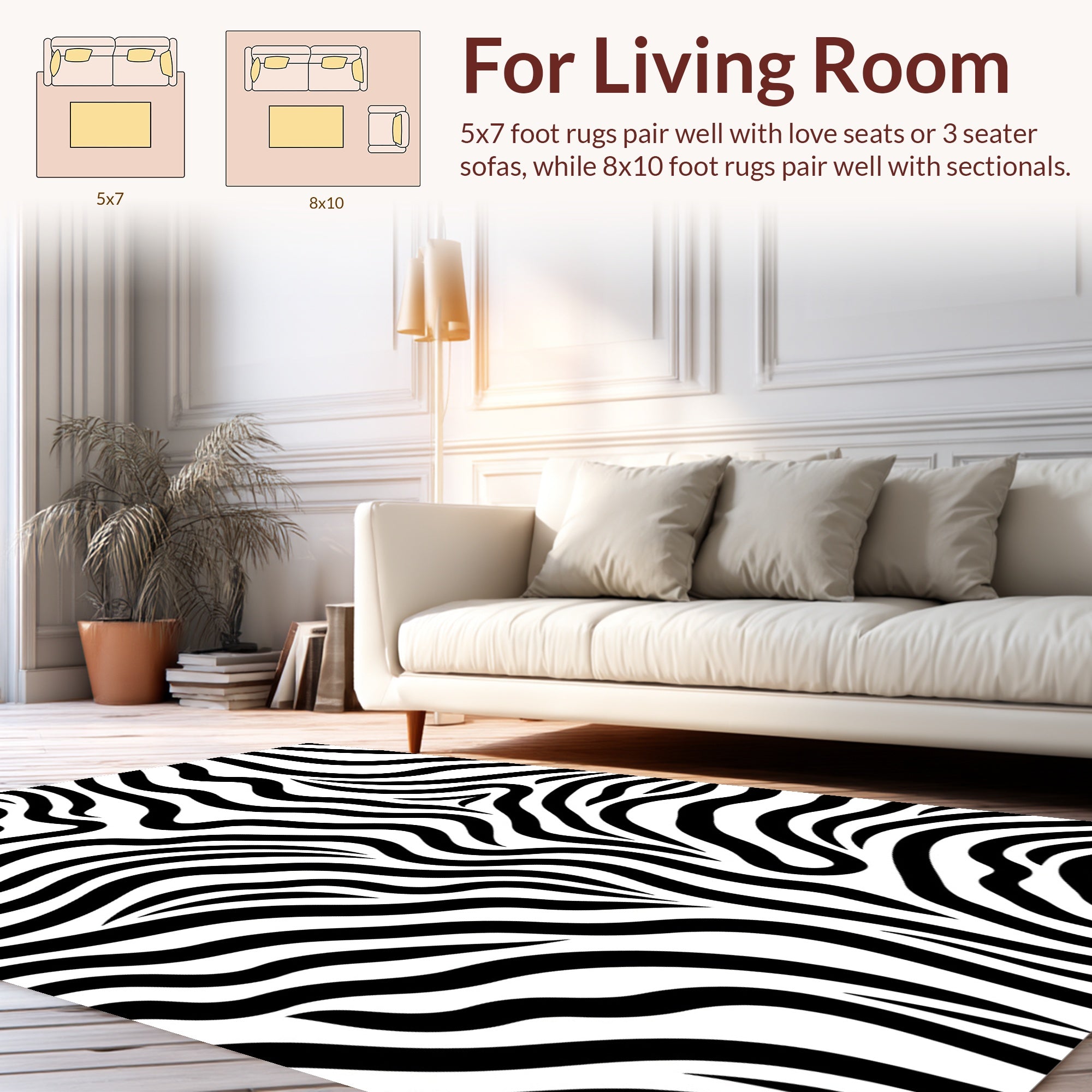 Bold Black White Stripped Animal Print Rug