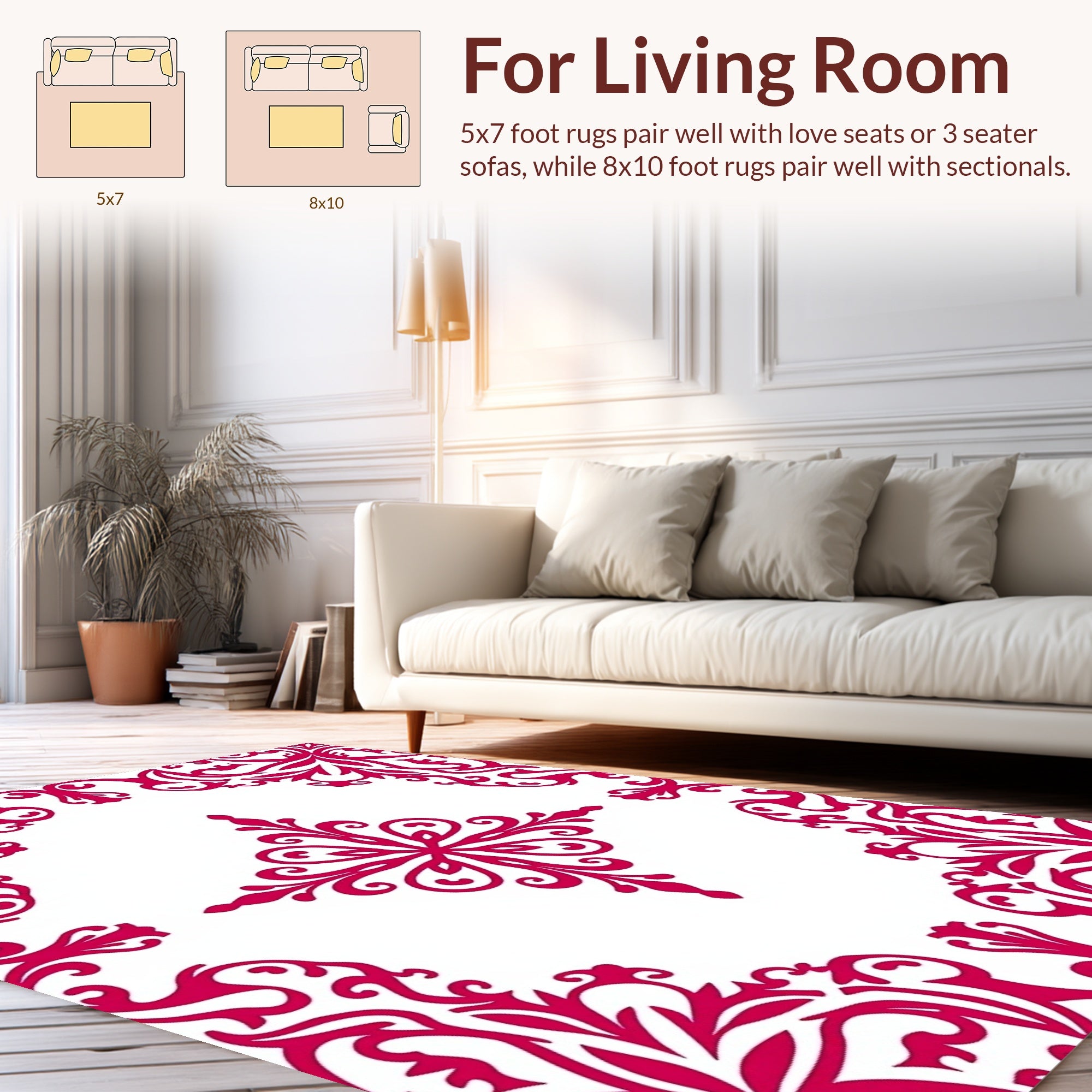 Delicate Pink Floral Scroll Pattern Rug