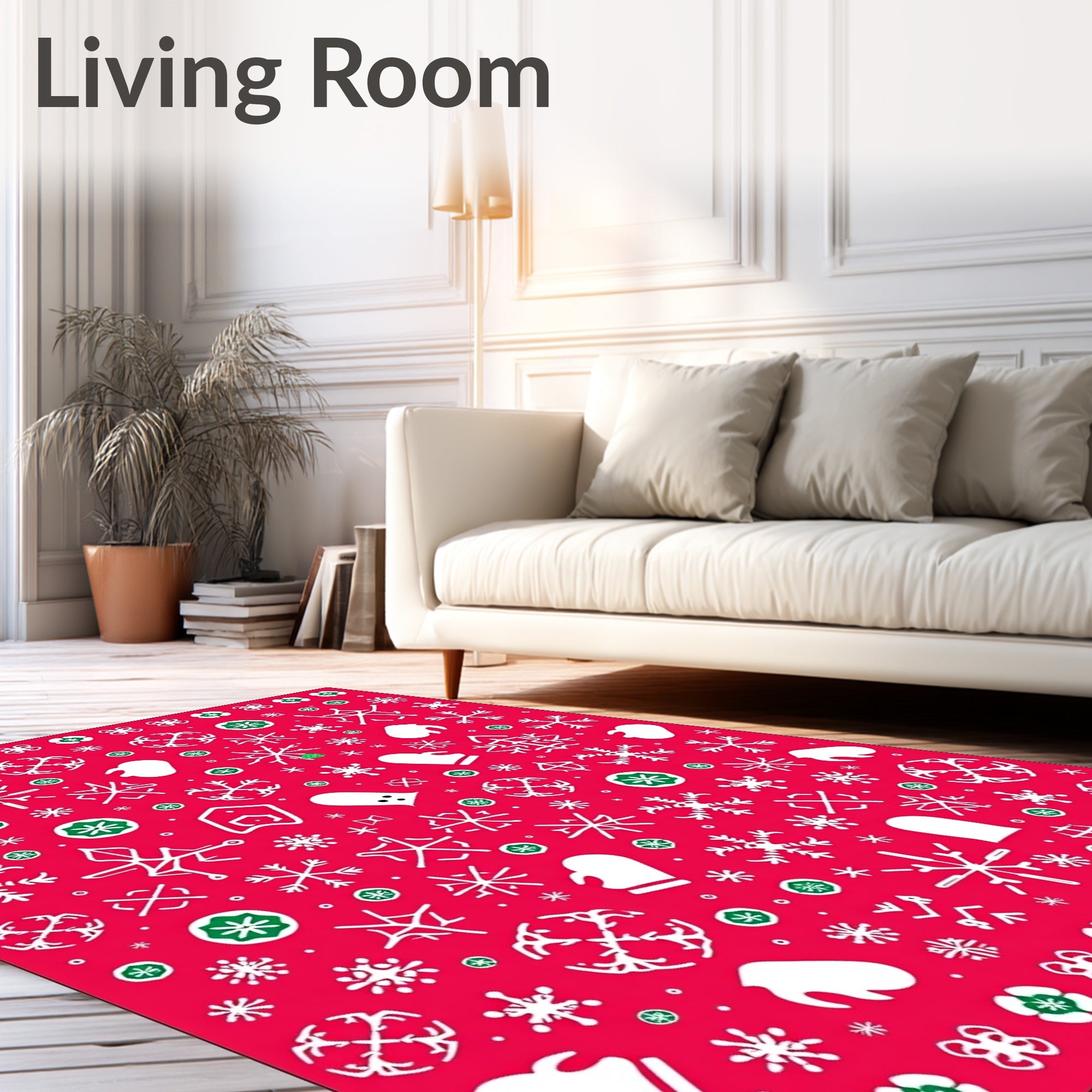 Red Snowflake Mitten Scattered Elements Rug