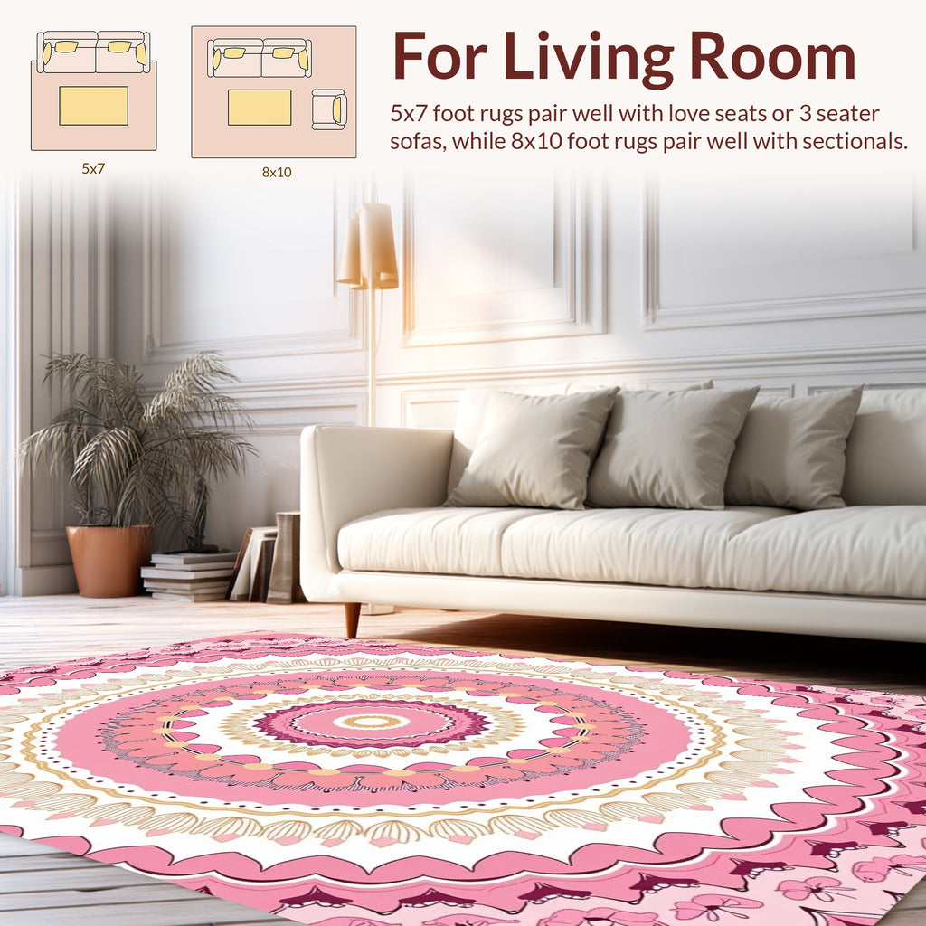 Pink Mandala Inspired Floral Design Rug