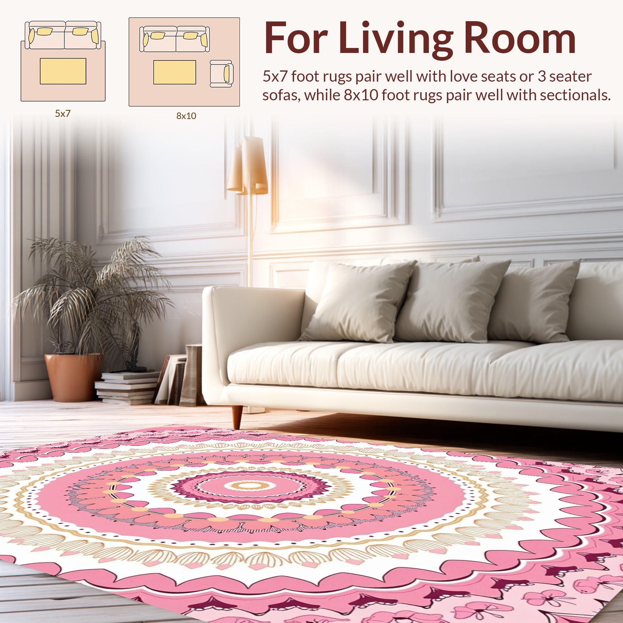 Pink Mandala Inspired Floral Design Rug