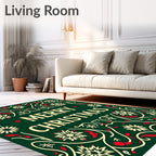 Festive Green Floral Christmas Medallion Rug