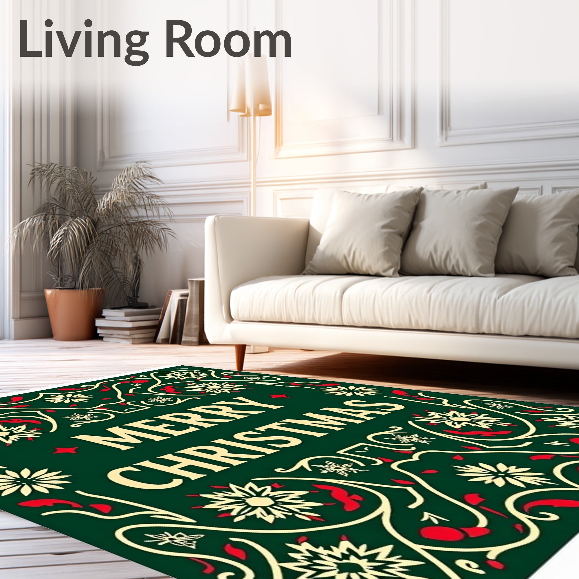 Festive Green Floral Christmas Medallion Rug