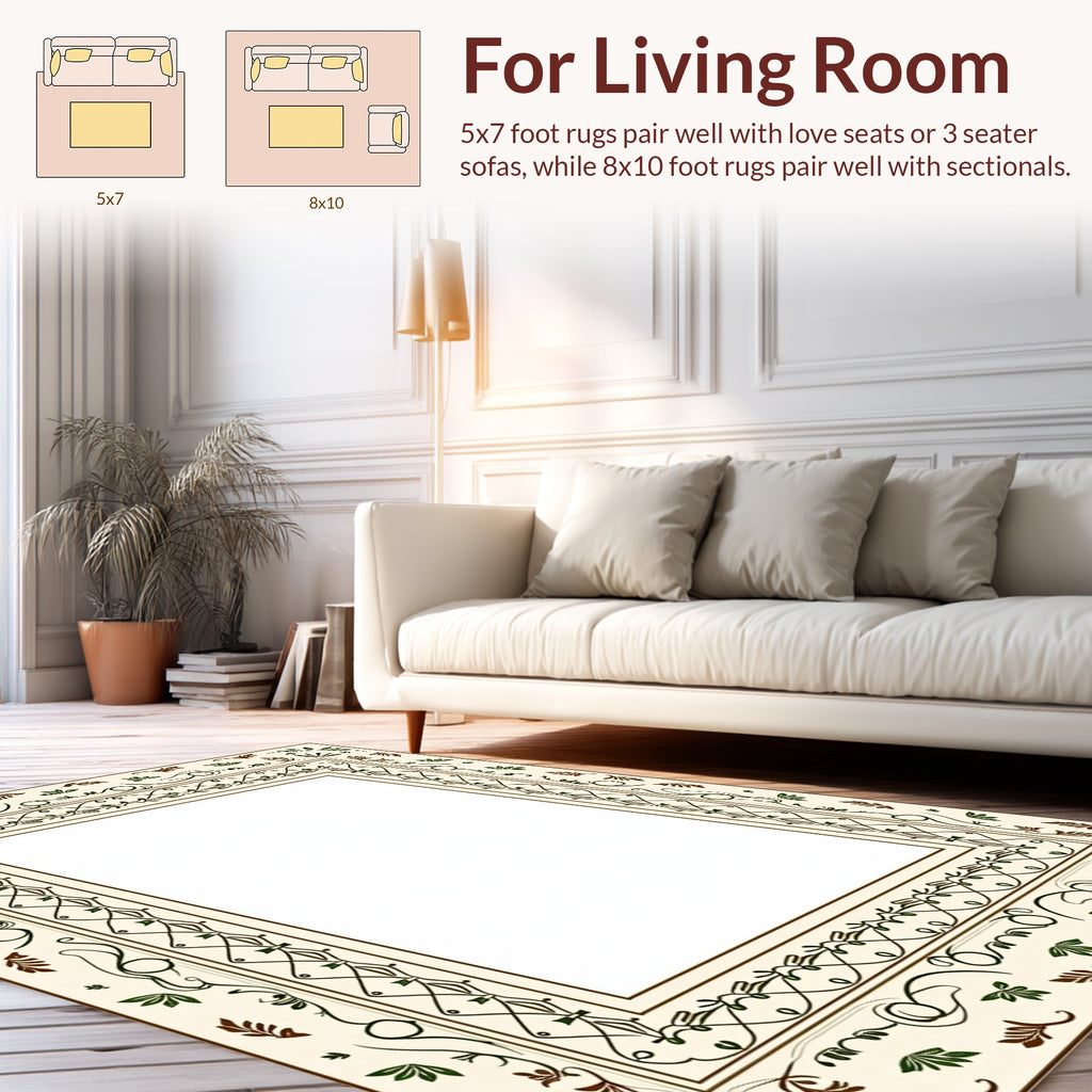 Ornate Leaf Scroll Classic Border Design Rug