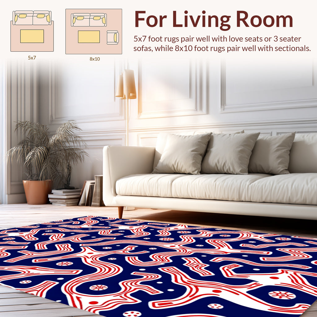 Organic Red White Abstract Pattern Rug
