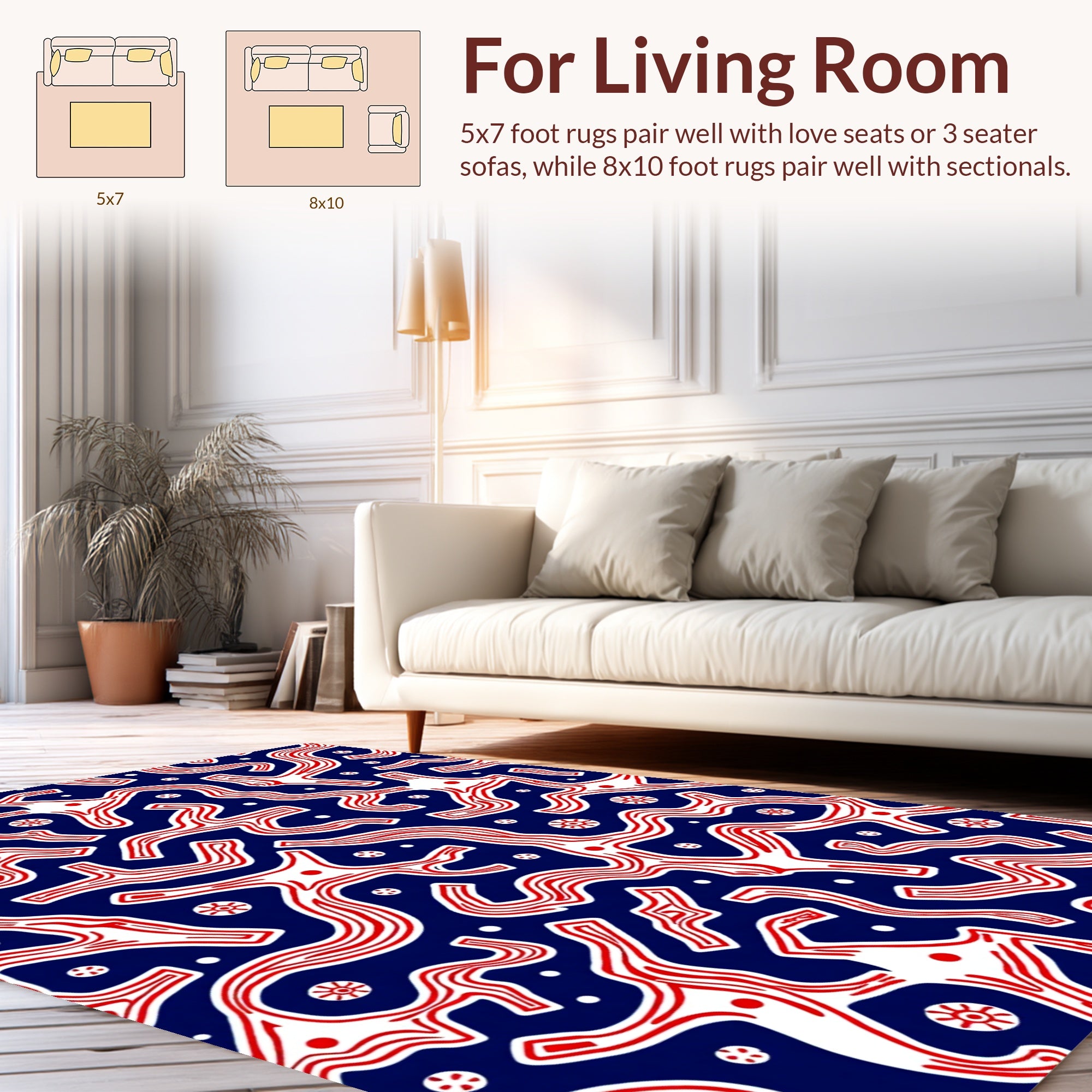 Organic Red White Abstract Pattern Rug
