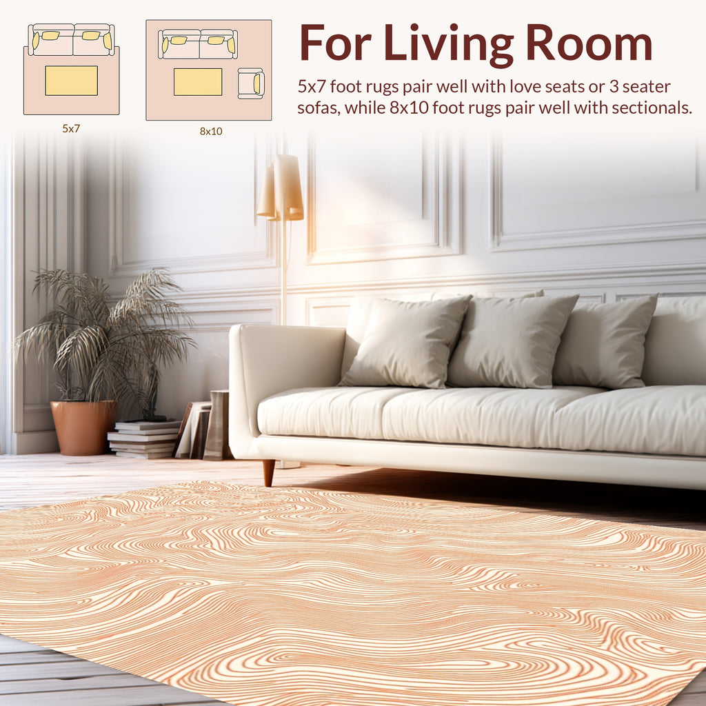 Coral Wavy Lines Contour Pattern Rug