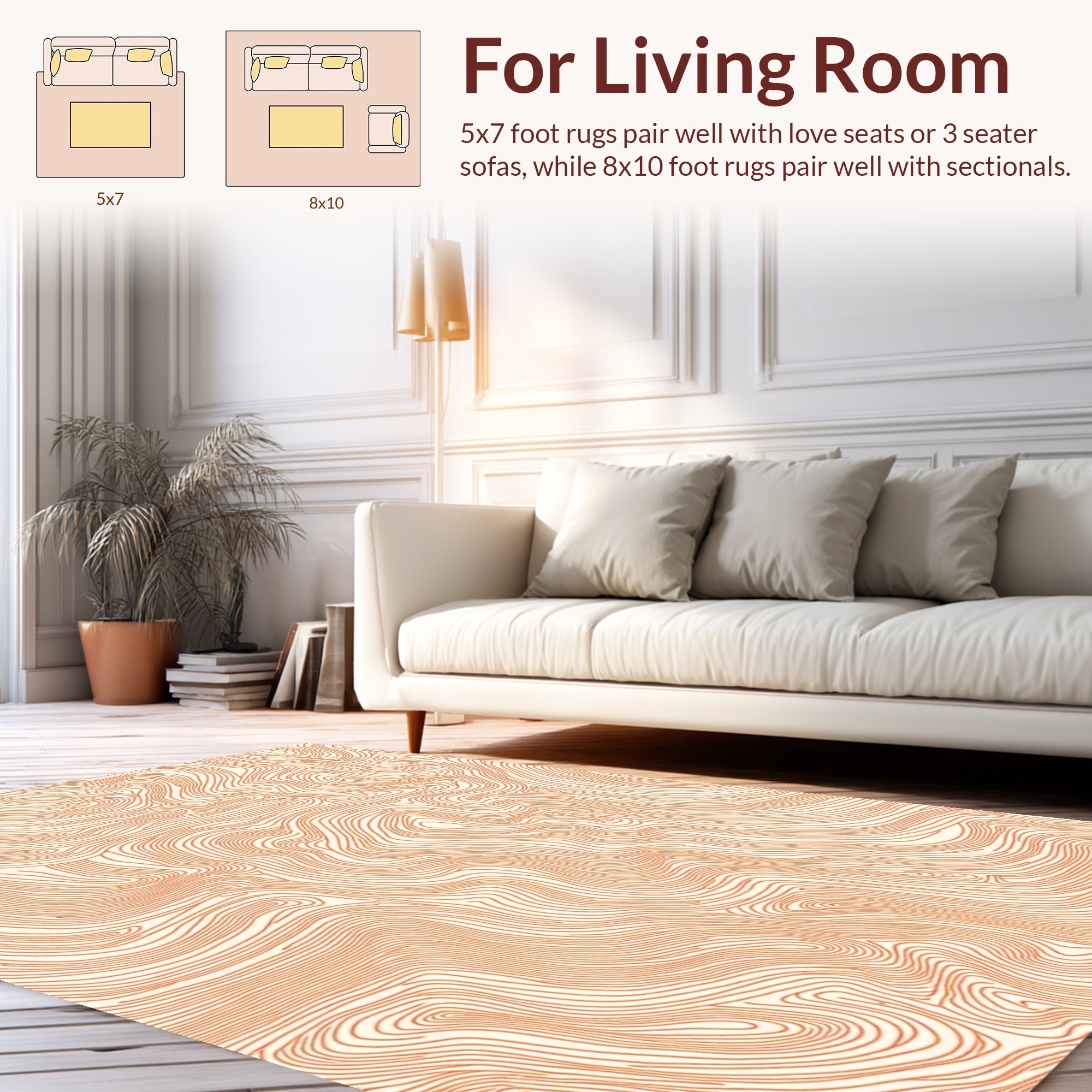 Coral Wavy Lines Contour Pattern Rug