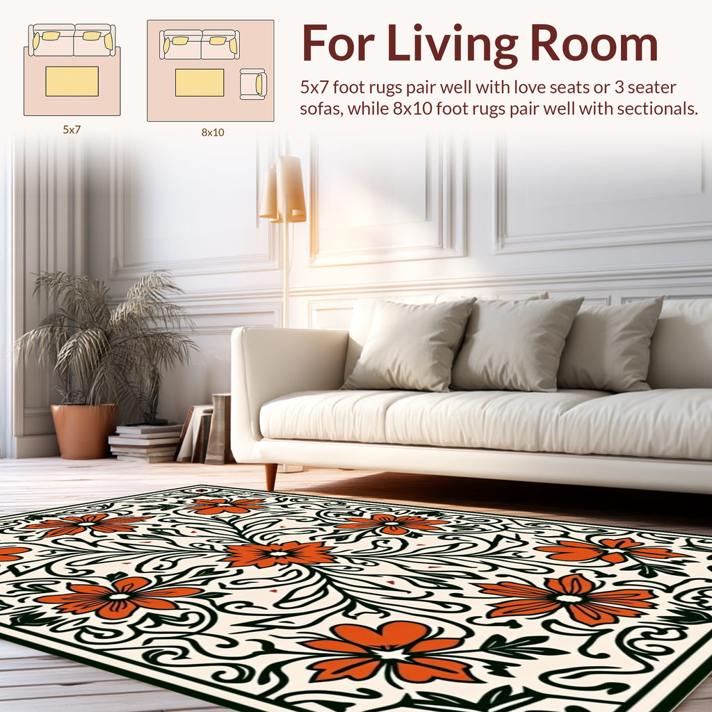 Orange Floral Vine Pattern Rug