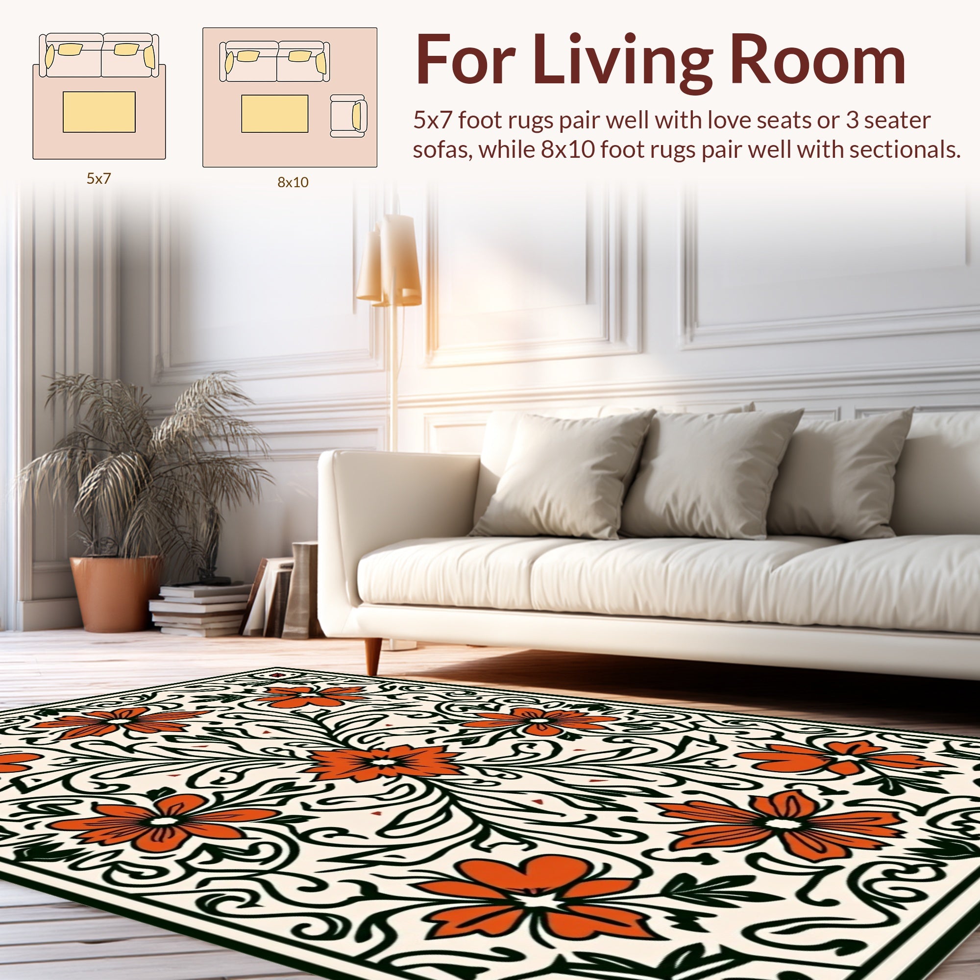 Orange Floral Vine Pattern Rug