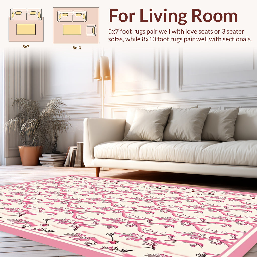 Pink Botanical Swirls Pattern Rug