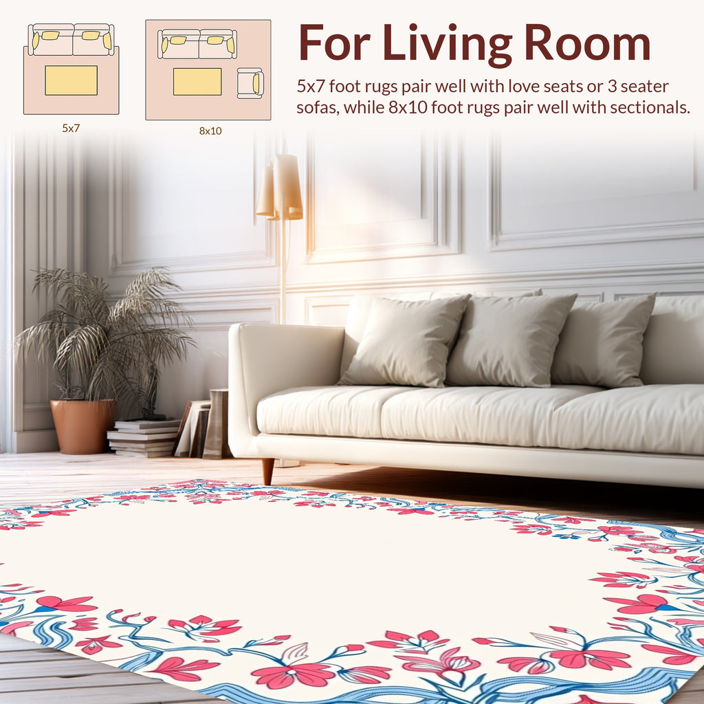 Pink Blue Floral Symmetry Rug