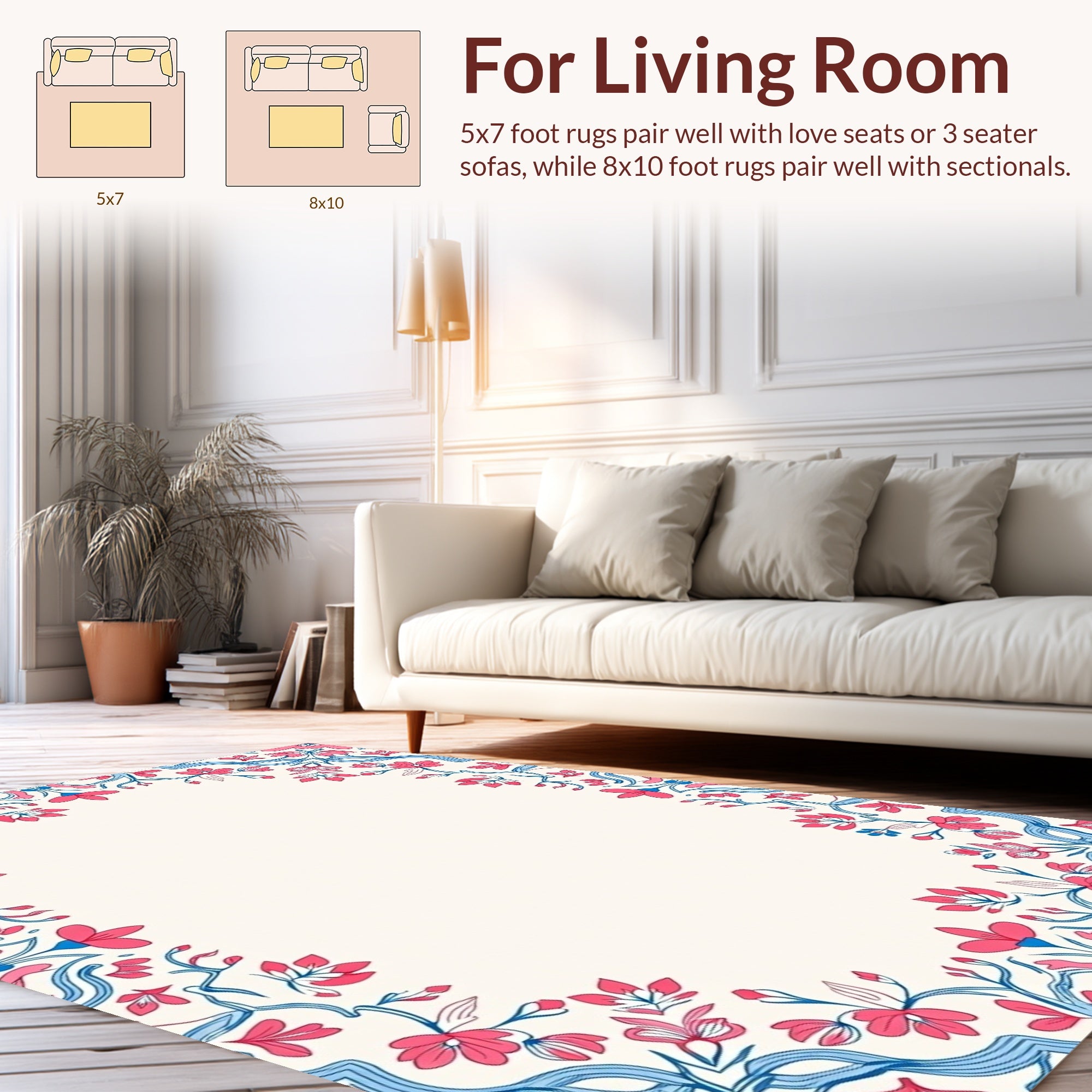 Pink Blue Floral Symmetry Rug