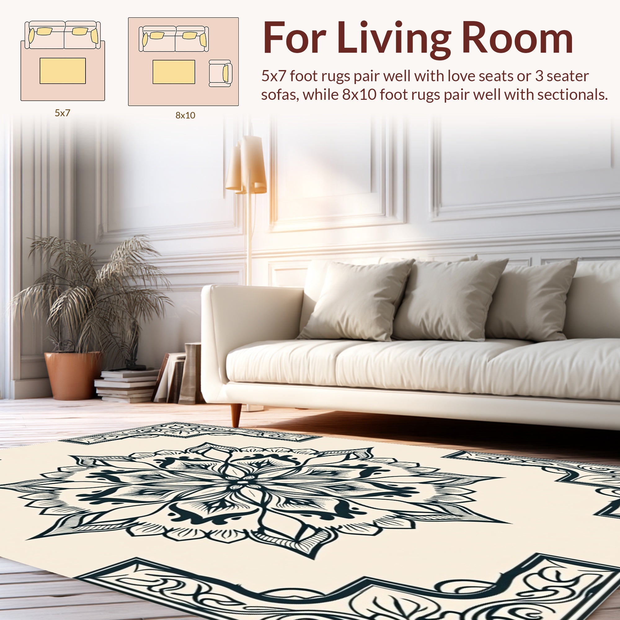 Monochromatic Floral Mandala Pattern Rug