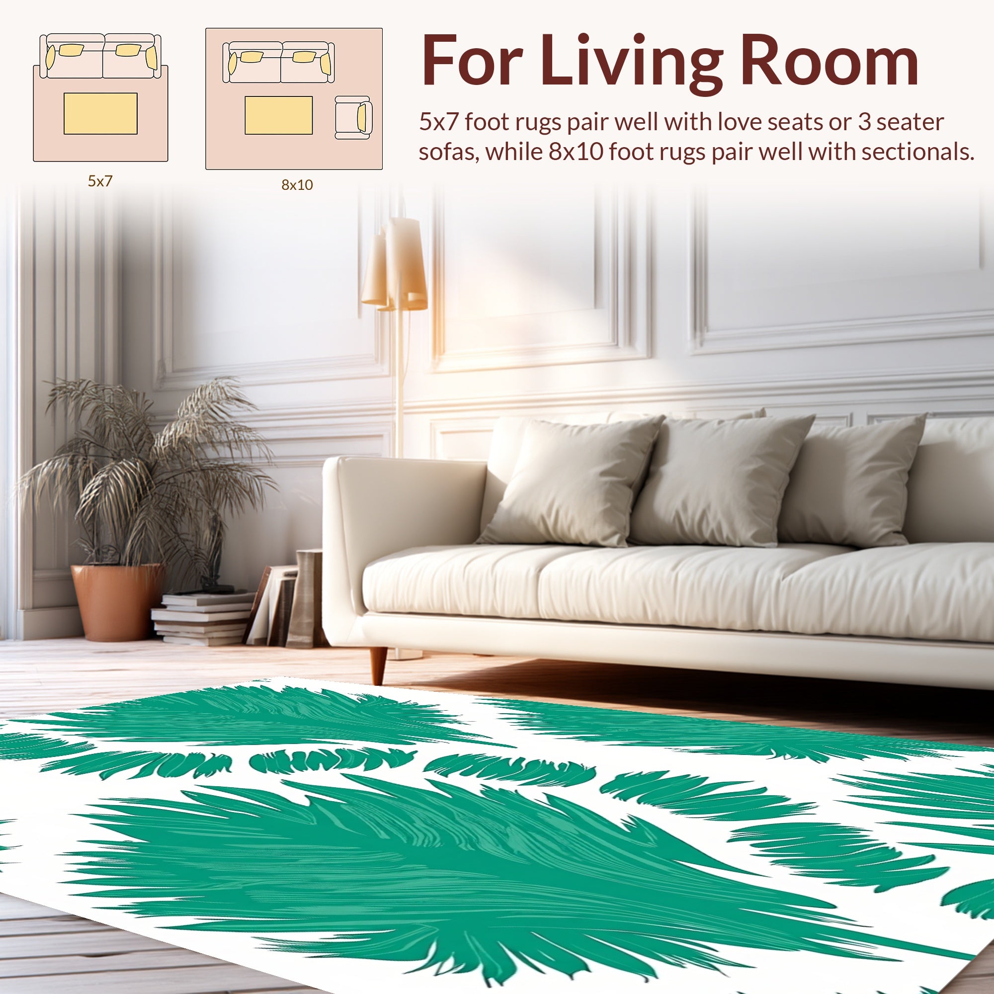 Teal Tropical Leaf Pattern Rug