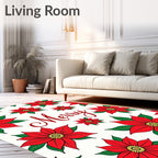 Red Poinsettia Christmas Garland Rug