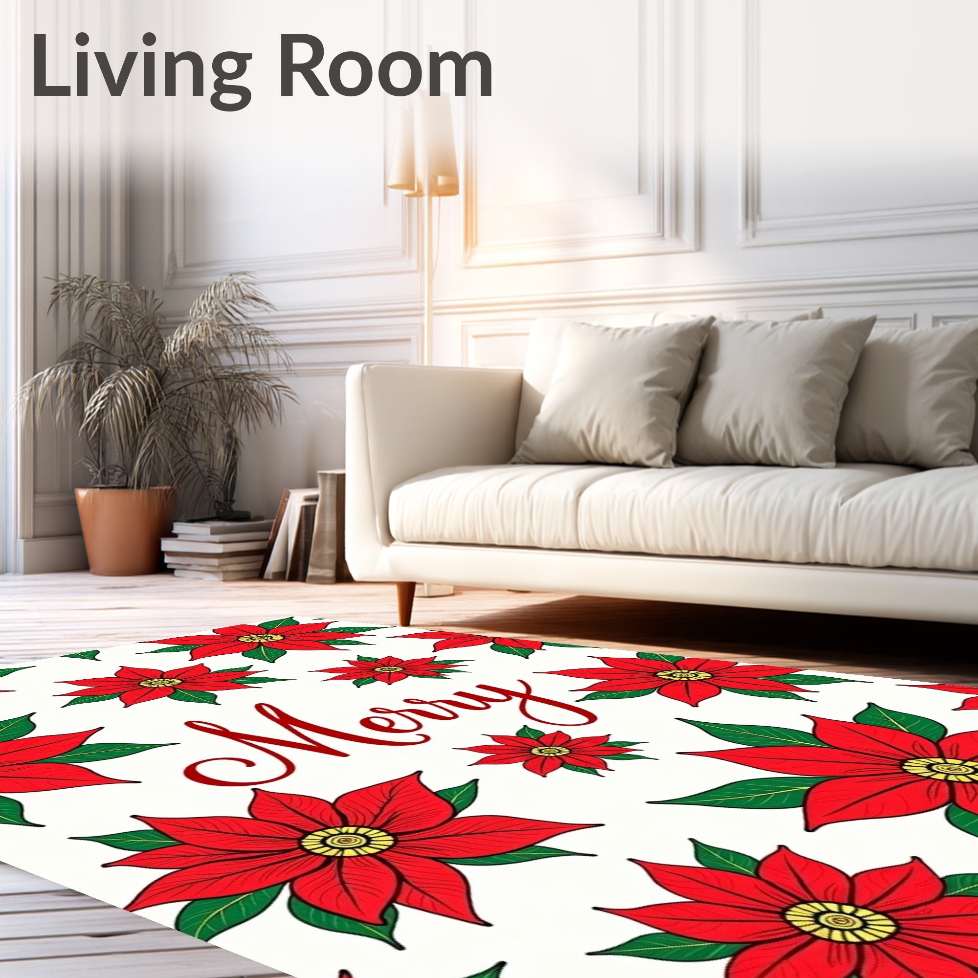 Red Poinsettia Christmas Garland Rug