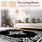 Ornate Black White Floral Design Rug