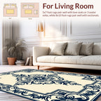 Classic Dark Blue Floral Scroll Border Rug