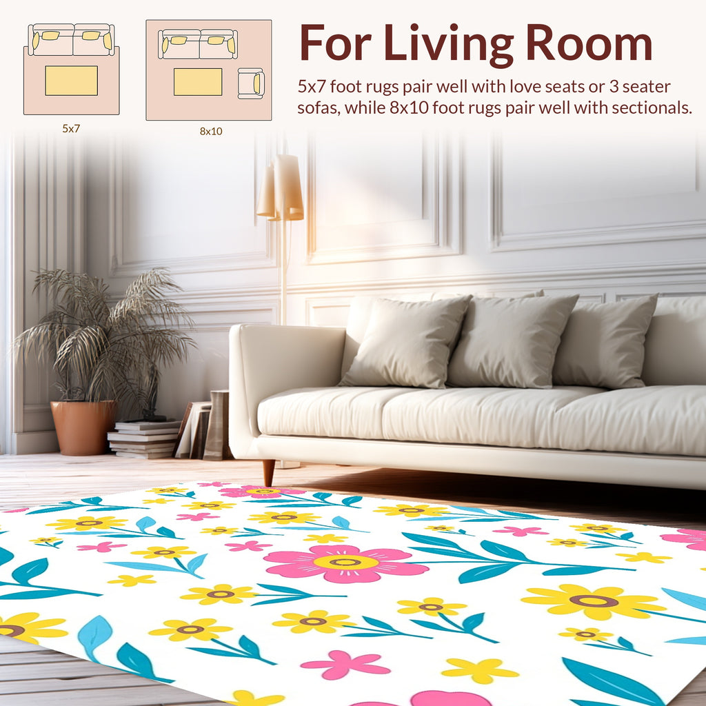 Floral Meadow Bright Blossoms Pattern Rug