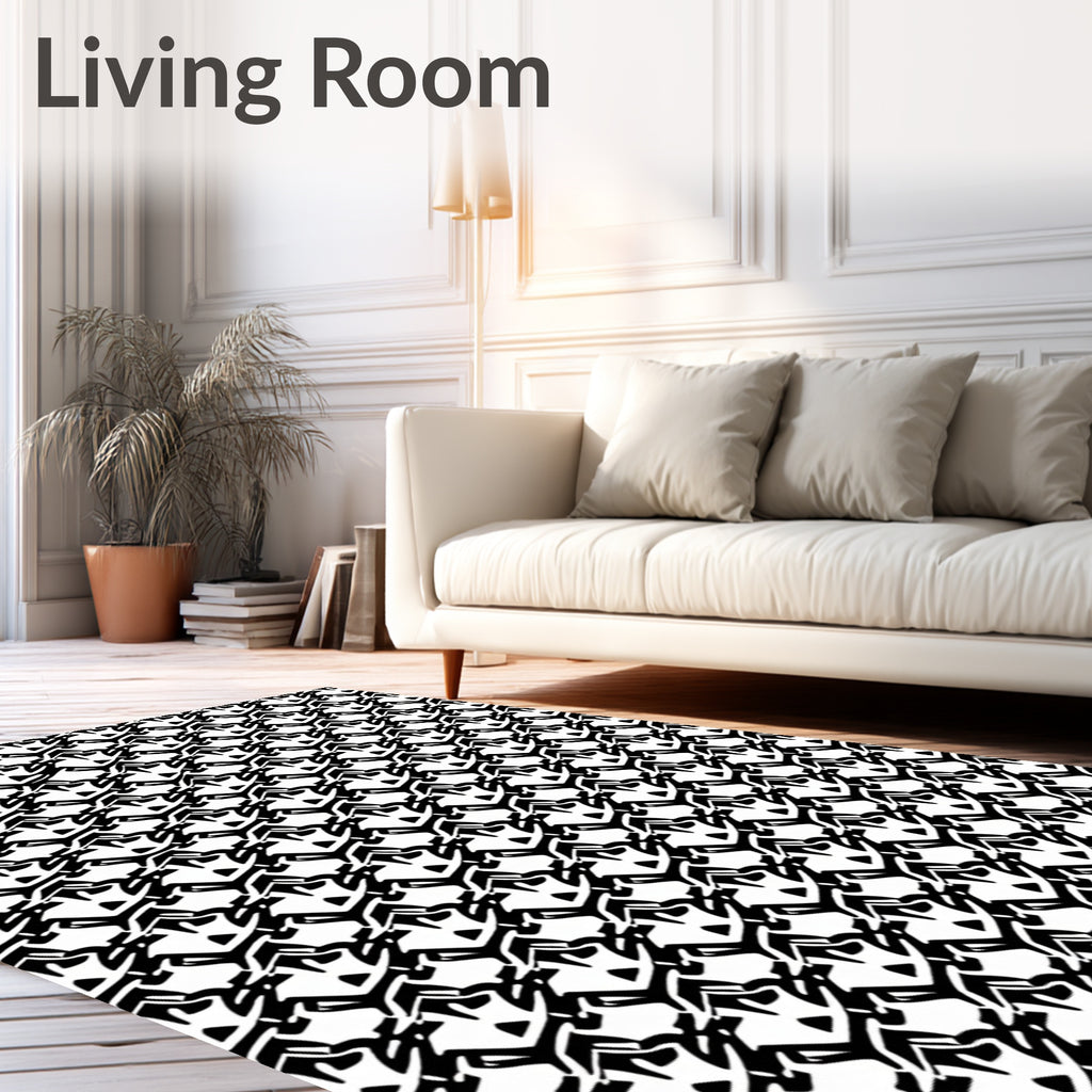 Abstract Black White Geometric Pattern Rug
