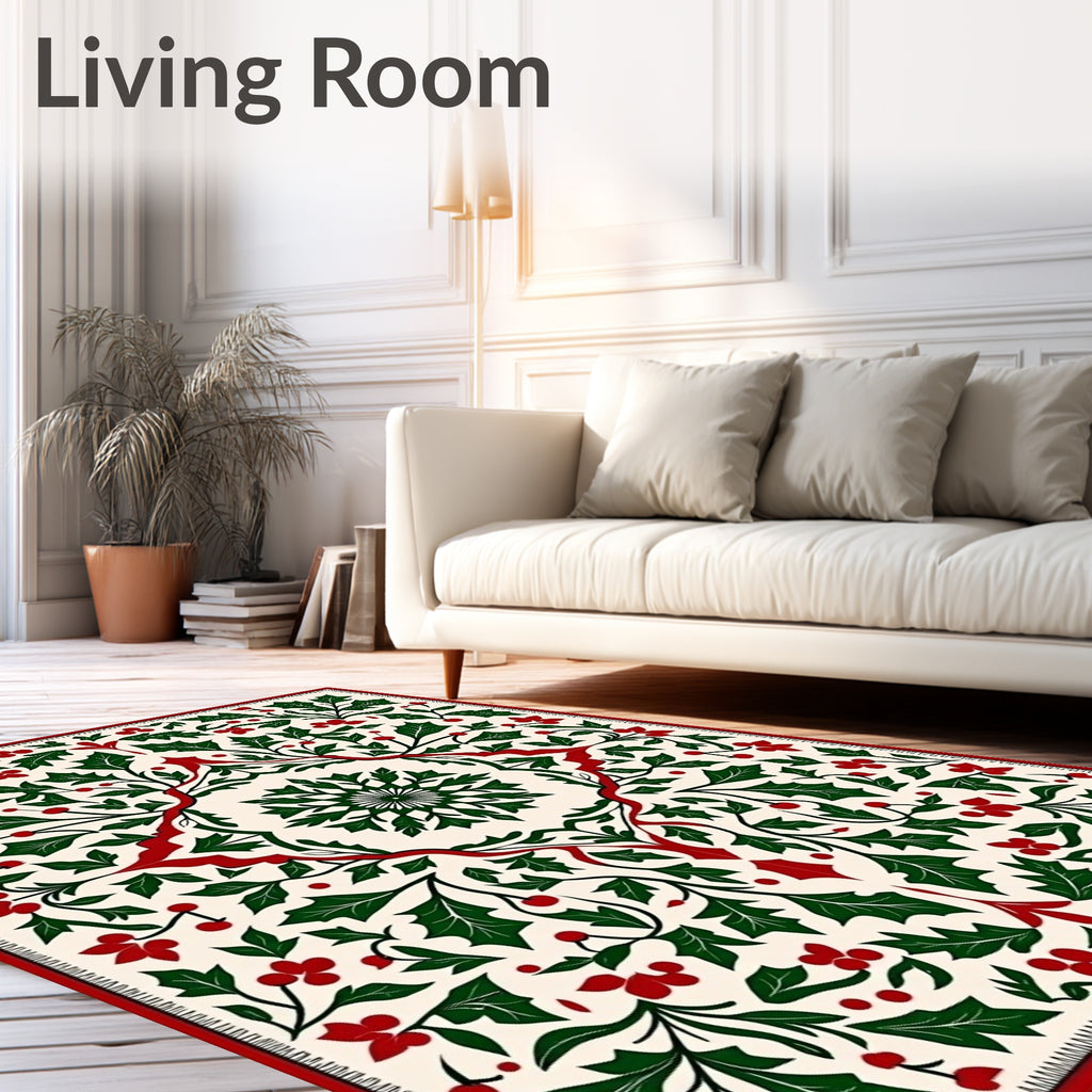 Victorian Holly Berry Botanical Mandala Rug