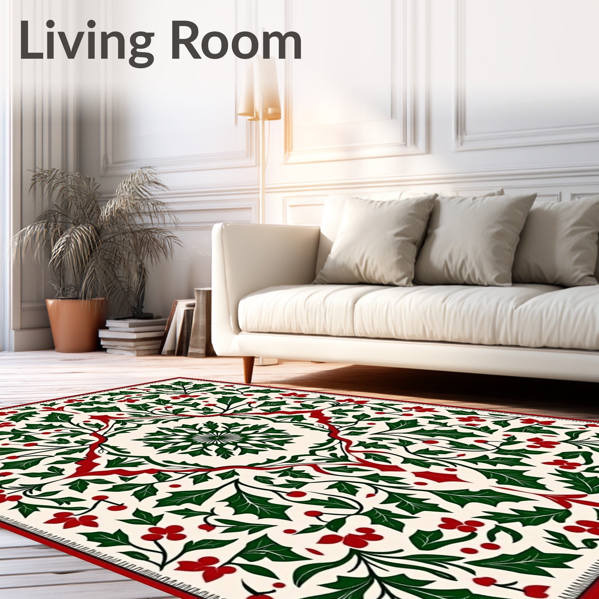 Victorian Holly Berry Botanical Mandala Rug