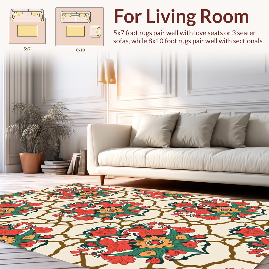 Floral Lattice Red Green Pattern Rug