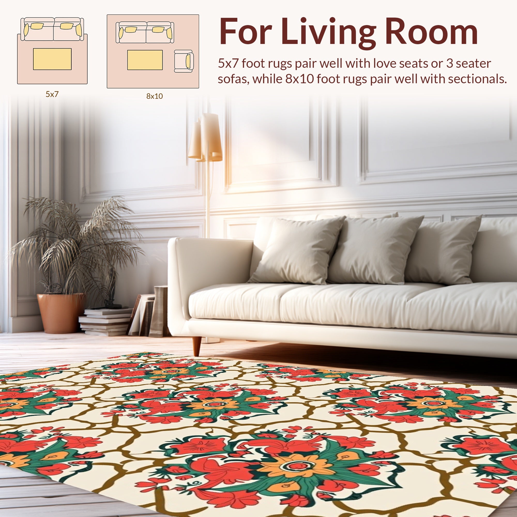 Floral Lattice Red Green Pattern Rug