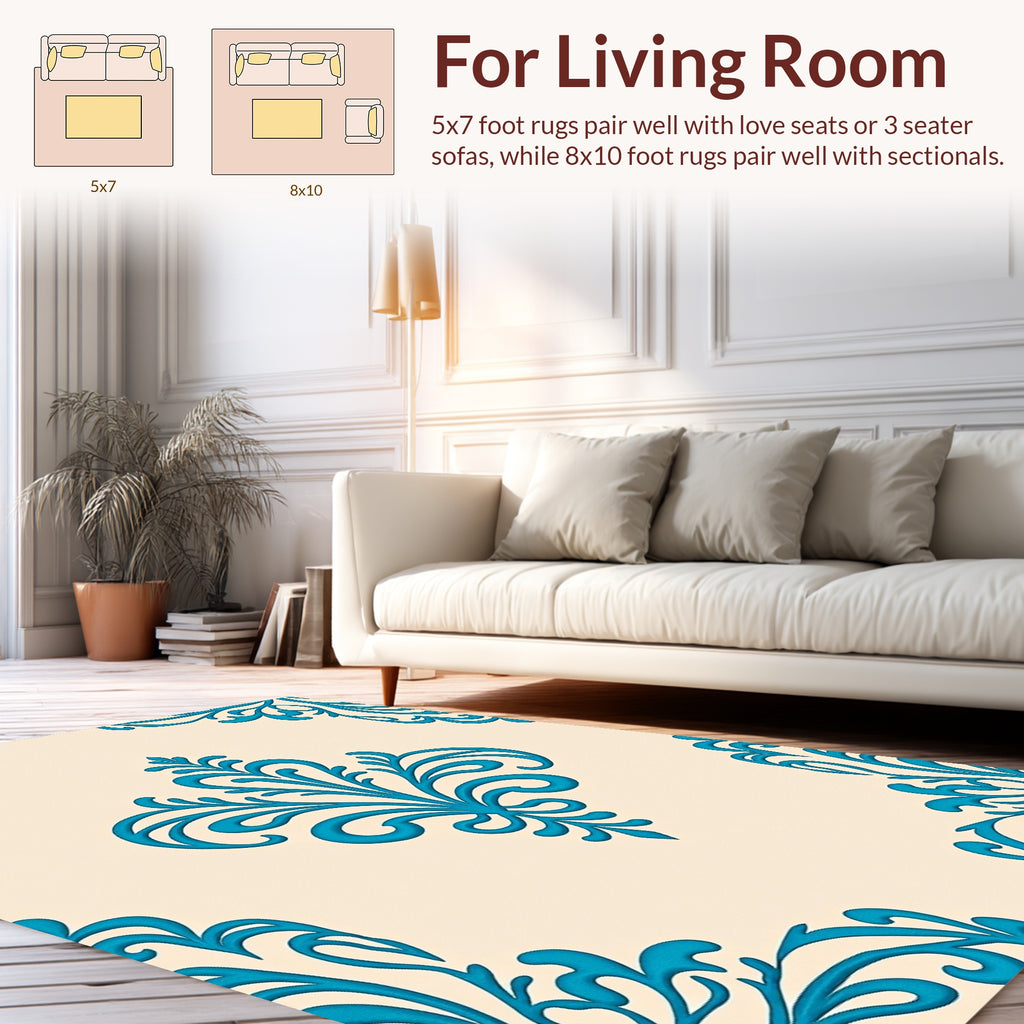 Classic Teal Damask Pattern Rug