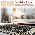 Black Floral Vine Scrollwork Pattern Rug