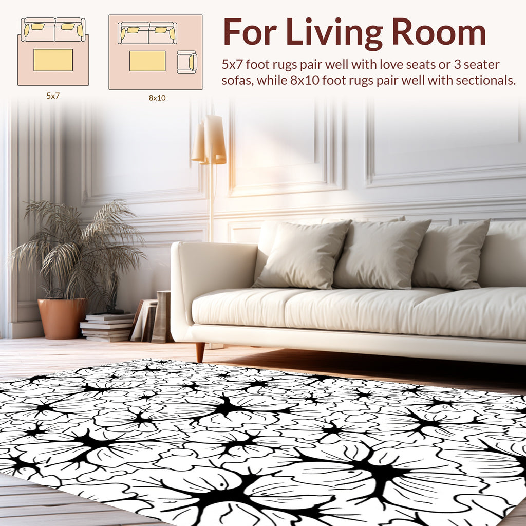 Bold Black Outline Floral Pattern Rug