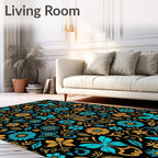 Aqua Orange Butterfly Floral Whirls Rug