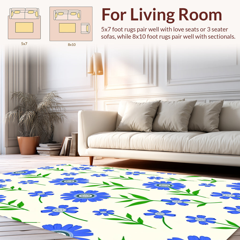 Blue Floral Botanical Pattern Rug