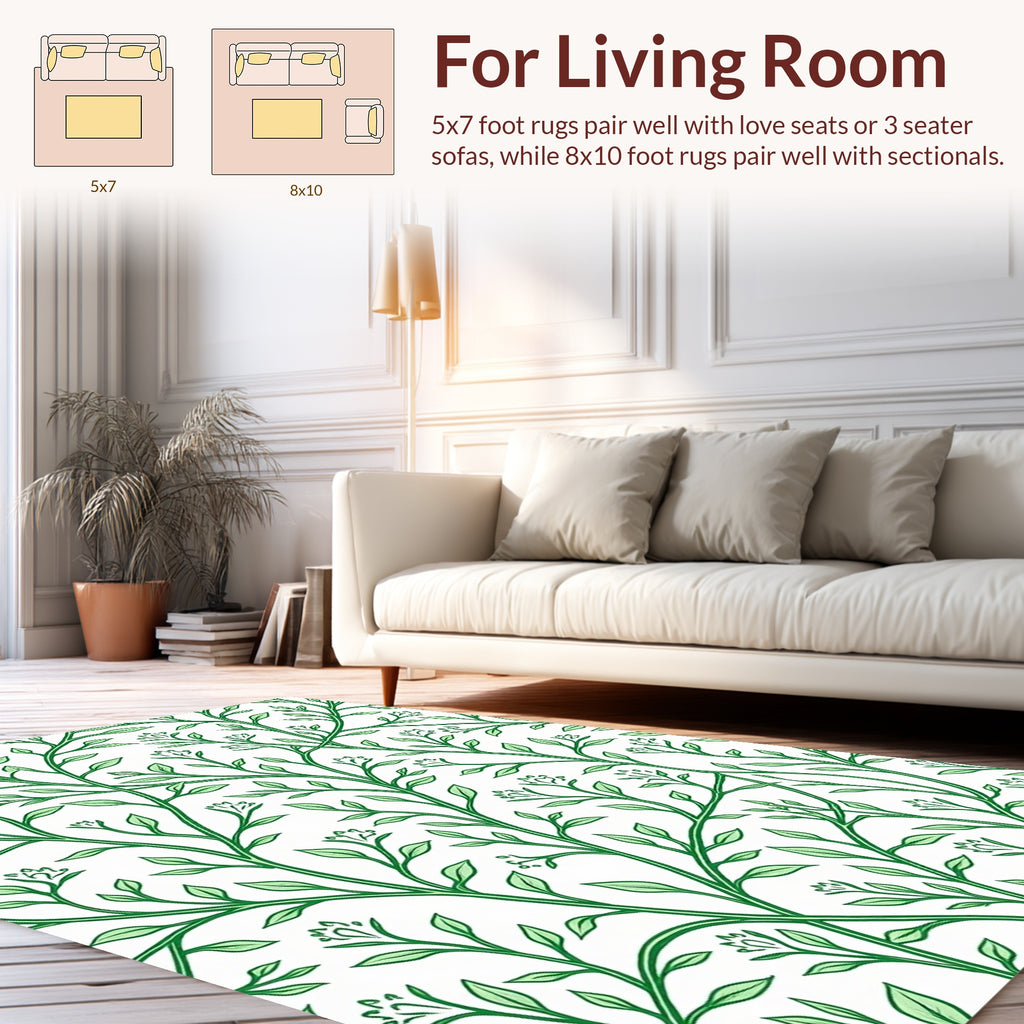 Elegant Green Vine Motif Pattern Rug