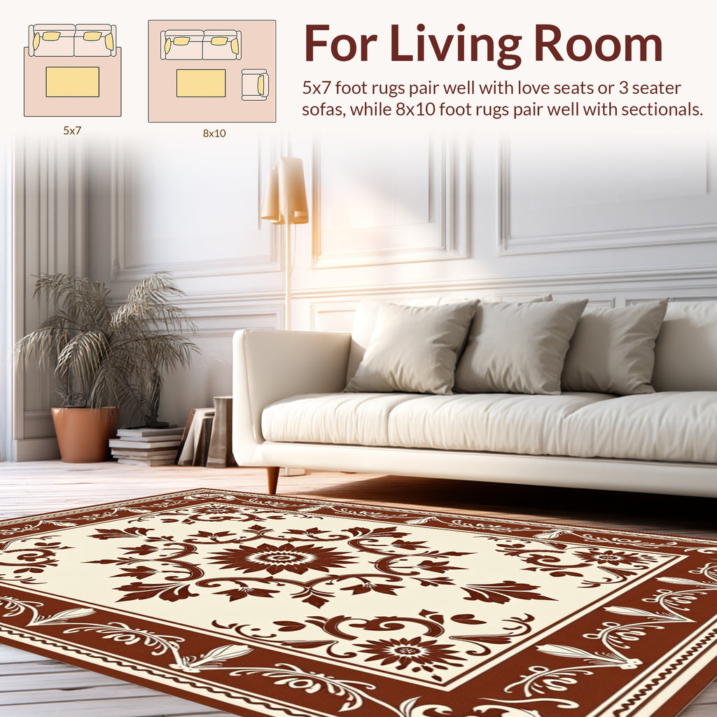 Classic Floral Scrollwork Repeating Pattern Rug