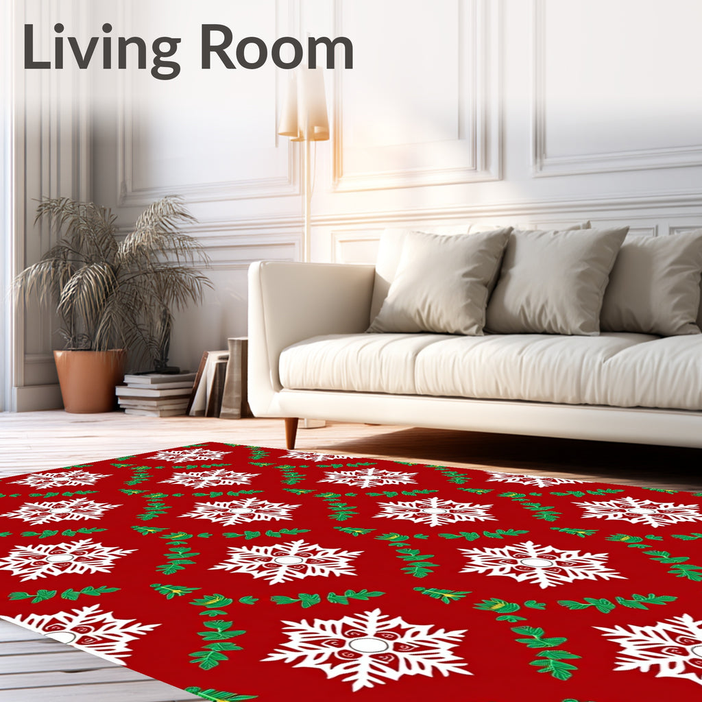 Crimson White Snowflake Foliage Repeat Rug