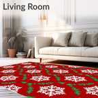 Crimson White Snowflake Foliage Repeat Rug